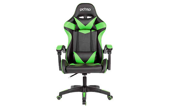 Cadeira Gamer PCTop Strike, Reclinável, Preto e Verde, Suporta Até 120KG